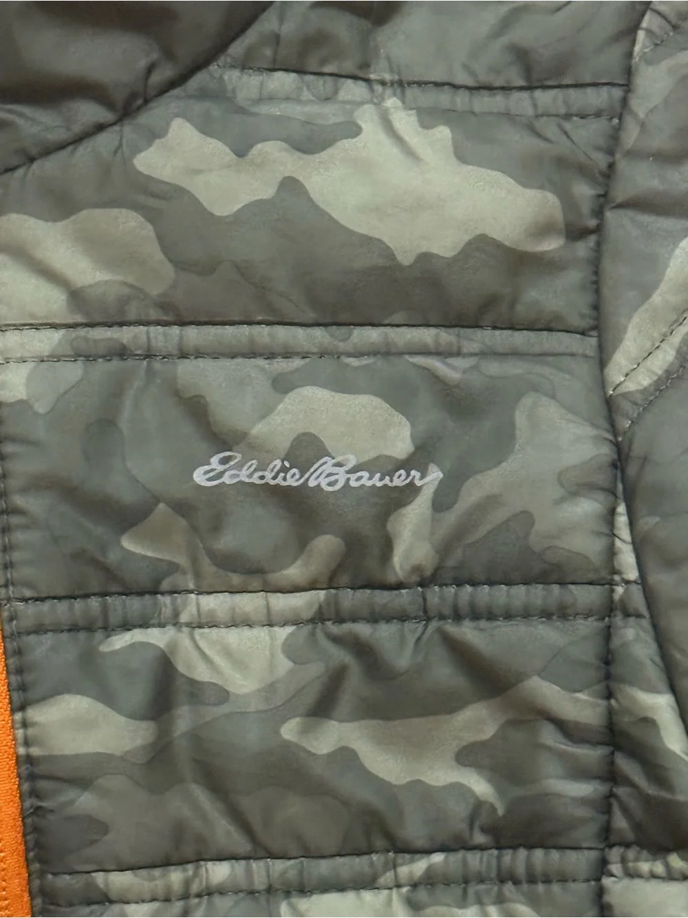 Eddie Bauer 4T Camo Puffer Jacket with Orange Trim